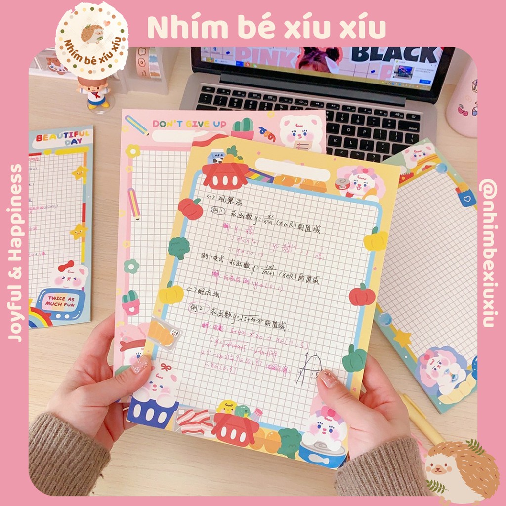 Tập giấy take note grid line 30 trang refill khổ B5 Colorful Bears TN92