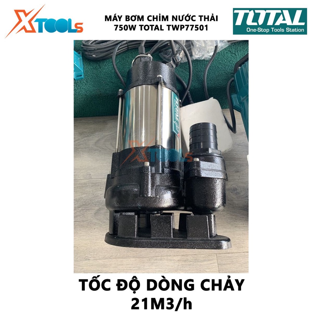 Máy bơm chìm chất thải TOTAL TWP77501 Máy bơm chìm nước thải 750W(1.0HP) 13M Tốc độ dòng chảy 21M3/h tưới tiêu, bơm hút