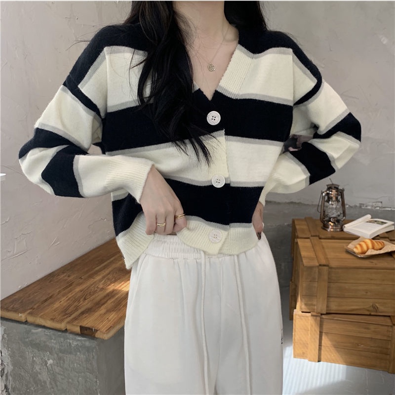 Áo khoác cardigan cổ chữ V thời trang Hàn Quốc tùy chọn màu sắc cho nữ