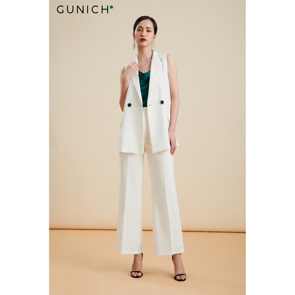 Áo Gile-Blazer màu trắng 2 túi vải tuyết mưa Gunich