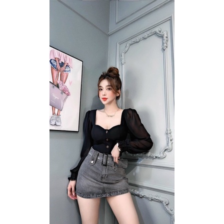 Chân váy jean dây nịt có quần trong siêu hot 777