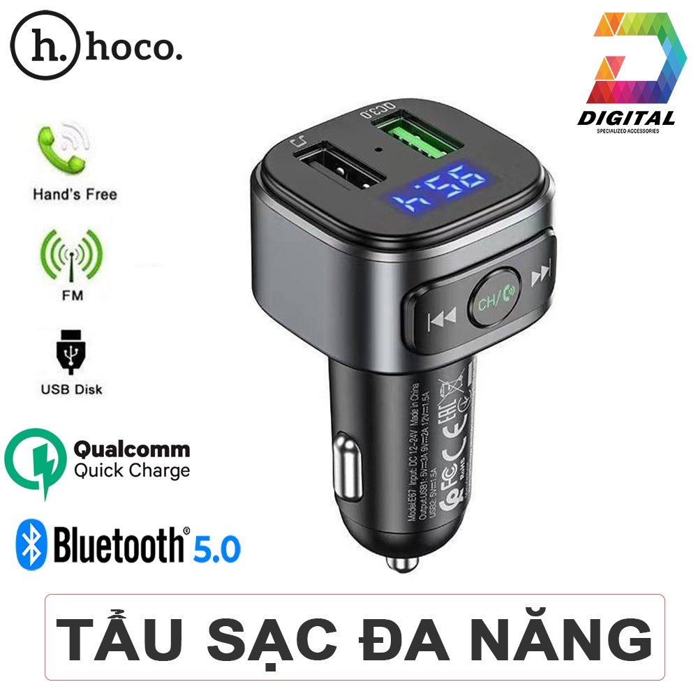 Tẩu Sạc Xe Hơi Đa Năng Hoco E67 Chính Hãng ( Sạc Nhanh 18W, Bluetooth 5.0, USB, TF Card/FM )