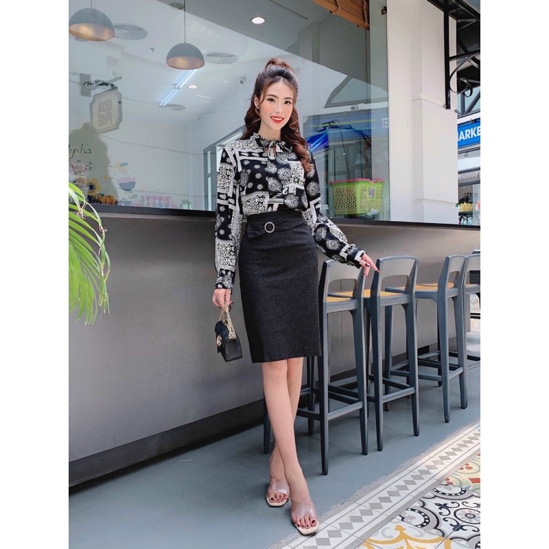 áo sơ mi họa tiết cổ nơ mẫu mới nhất