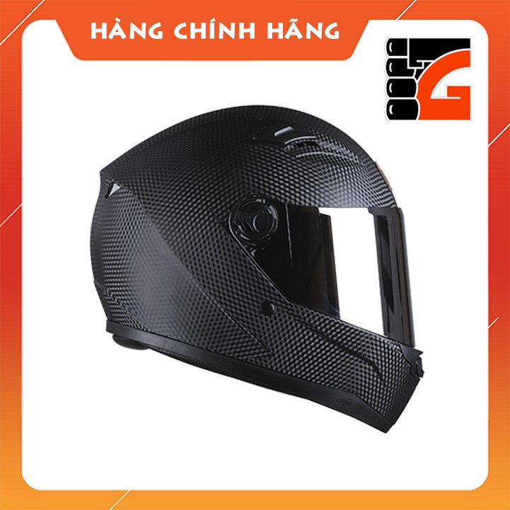 Mũ Bảo Hiểm Fullface AGU Đen vân Carbon logo đồng