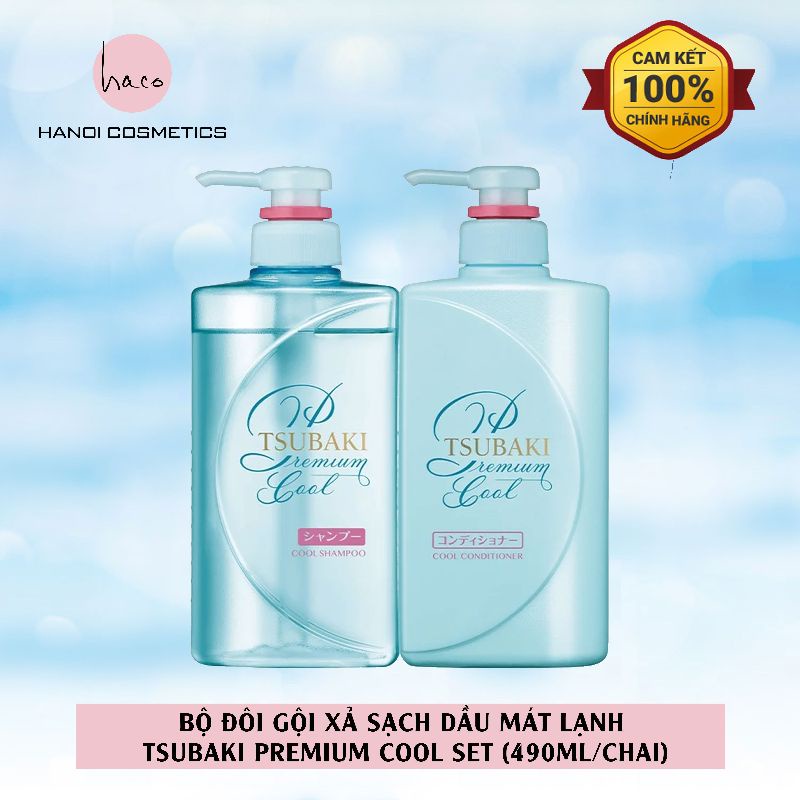 Bộ đôi gội xả Sạch Dầu Mát Lạnh Tsubaki Premium Cool Set 490ml/chai