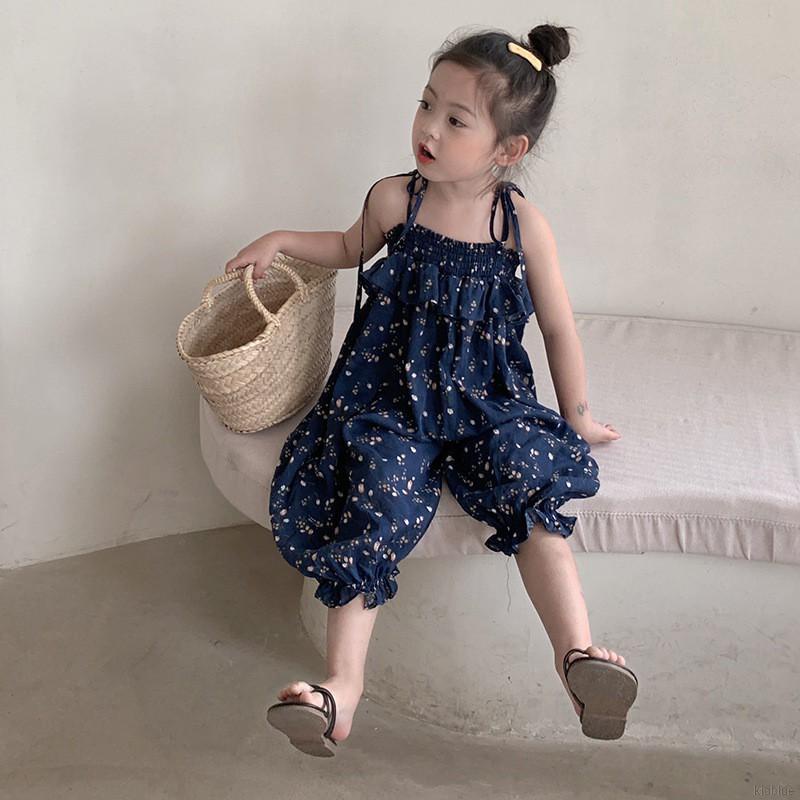 Áo Liền Quần Dáng Rộng Thắt Dây In Hoa Thời Trang Mùa Hè Cho Bé Gái