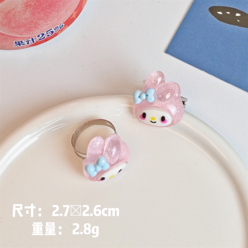 Nhẫn Nhựa Resin Dạng Hở Hình Cinnamoroll Dog Kulomi Dễ Thương Cho Cặp Đôi Chị Em Gái
