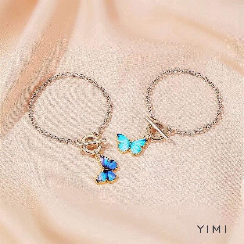 (Mới về) Vòng tay/Dây chuyền hình mặt bướm xanh Phong cách Hàn Quốc Tatitava