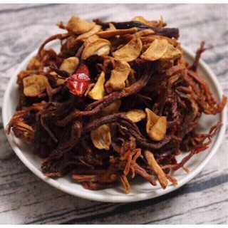 Heo sấy khô cháy tỏi gói 500g.