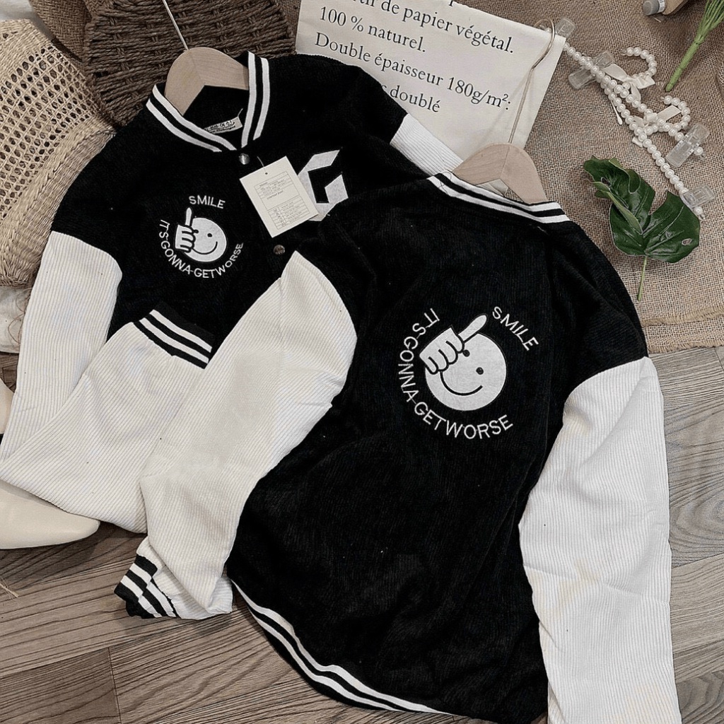 Áo Khoác Nhung Tăm Nữ 2 Lớp Chữ G Phối Mặt Cười Kiểu Dáng Bomber Phong Cách Trẻ Trung Mặc Mát [NEW UNISEX]