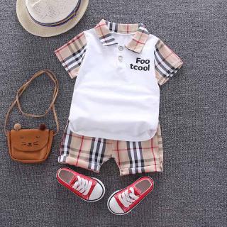 Bộ áo sơ mi ca rô + quần đùi đáng yêu cho bé trai
