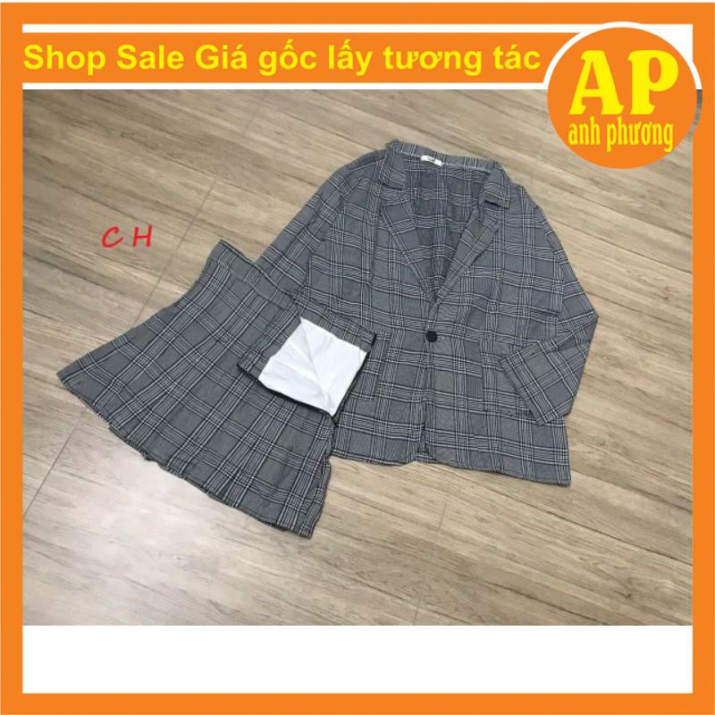 Sét vest váy xếp ly kẻ có ảnh thật sp🎁Áo khoác kẻ có cúc mix chân váy kẻ 2 lớp🍄bên trong có quần, chân váy có khoá hông | BigBuy360 - bigbuy360.vn