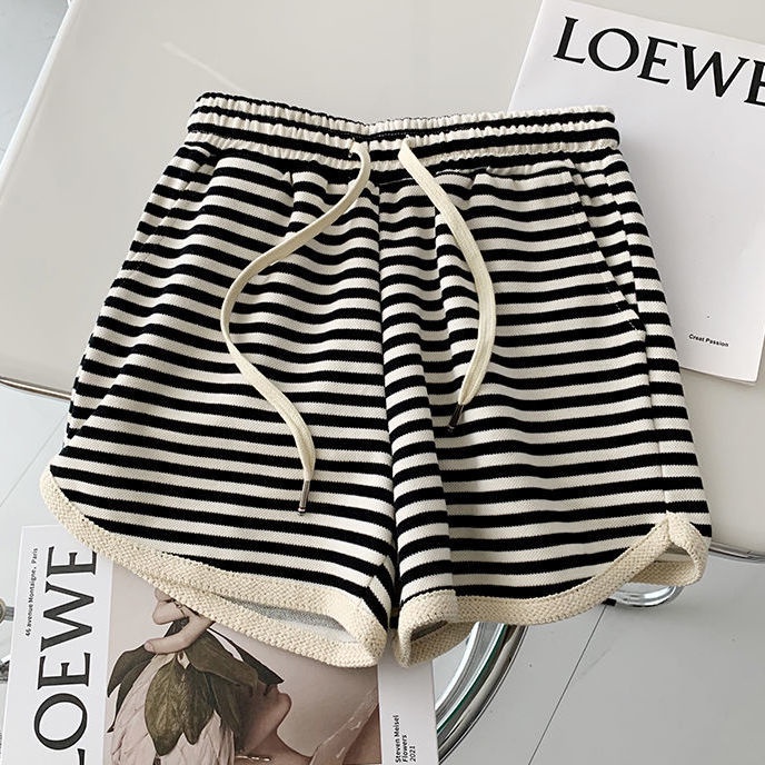 Quần Short Thể Thao Lưng Cao Ống Rộng Họa Tiết Kẻ Sọc Thời Trang Mùa Hè Cho Nữ