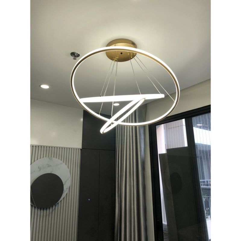 Đèn Led Thả Trần 3 Vòng Viền Vàng- Điều Khiển Từ Xa