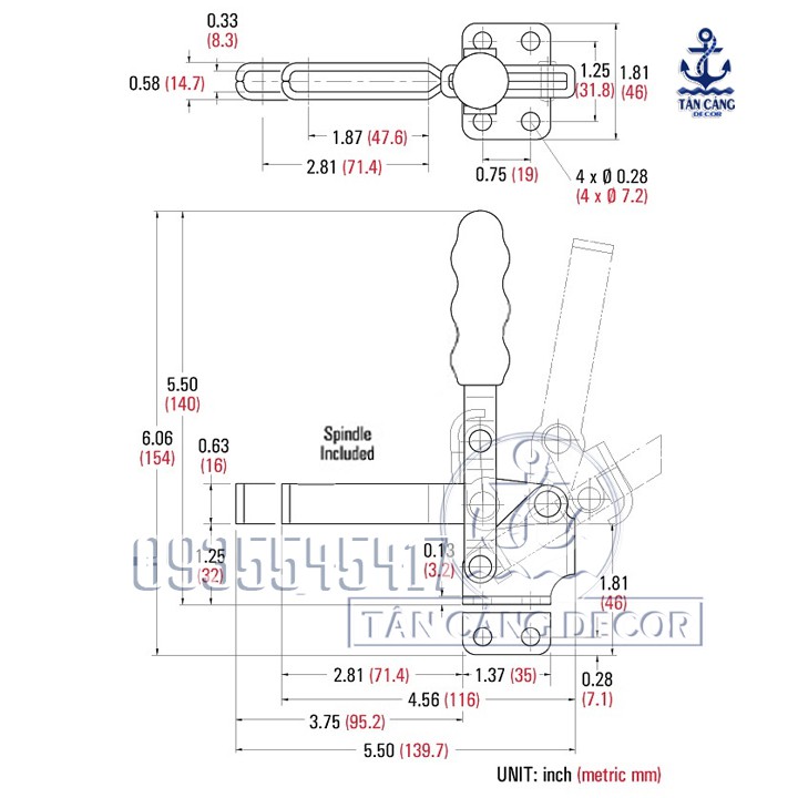 Sập mỏ cò dạng vuông góc loại 18cm - A020050