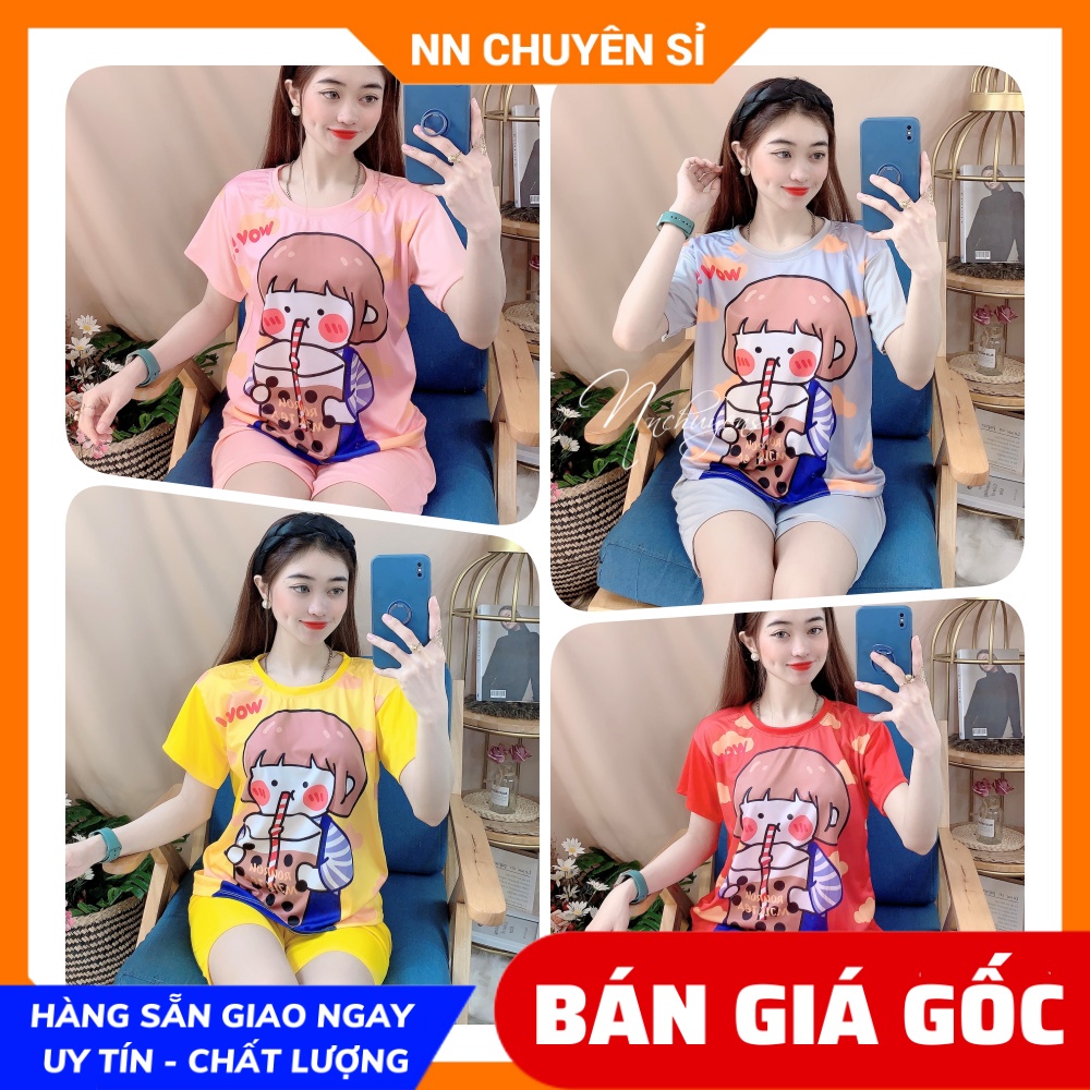 Đồ bộ nữ mặc nhà chất thun mềm mịn in hình bò sữa in hoạt hình dễ thương BTT thun đùi tổng hợp