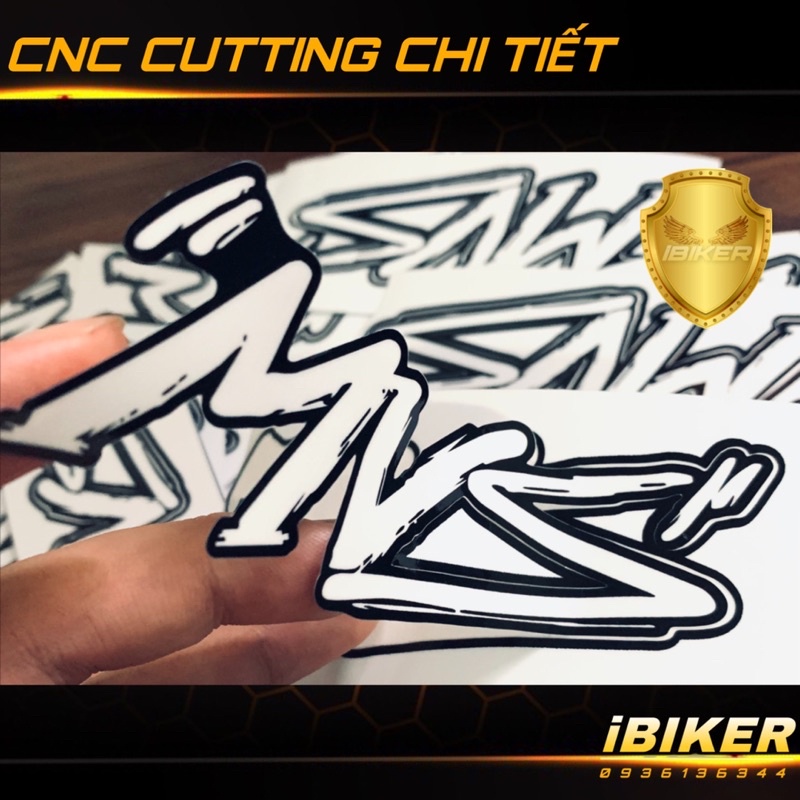 Tem Sticker Logo MVS Modern Vespa Saigon 12x4cm chất liệu decal chính hãng McCAl ISO9001/SHINLUNG dán xe, nón bảo hiểm