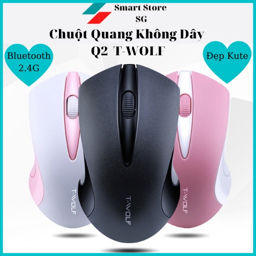 Chuột Không Dây, Chuột Bluetooth Máy Tính Q2 Màu Đen-Trắng-Hồng 2.3 Ghz Cho Văn Phòng Kute