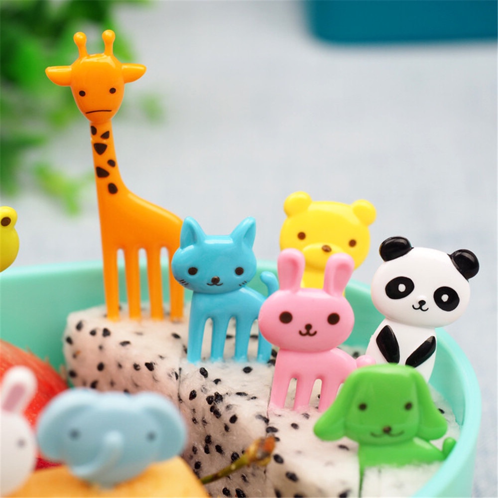 Set 20 Nĩa Ăn Trái Cây / Tráng Miệng Bằng Nhựa Dài 3-6Cm Hình Động Vật Hoạt Hình Dành Cho Trẻ Em