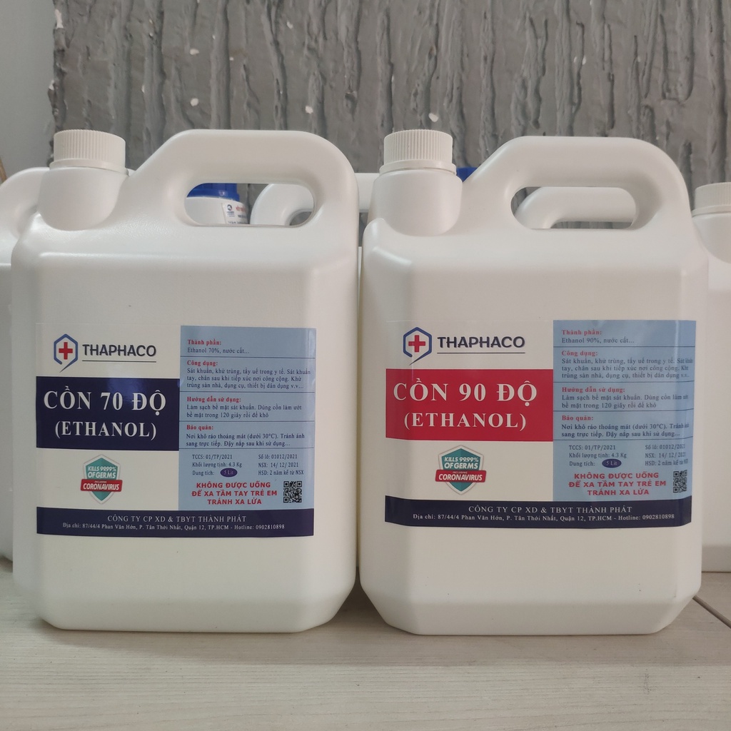 Cồn Ethanol 90 Độ Sát Khuẩn THAPHACO - Can 5 Lít
