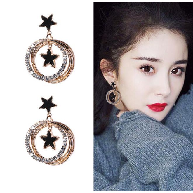 Bông tai Khoen Tròn Nụ ngôi Sao 5 Cánh Đen Tinh Tế Hàn Quốc MT5