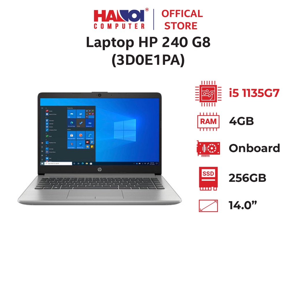 Laptop HP 240 G8 (3D0E1PA) (i5 1135G7/4GB RAM/256GB SSD/14 FHD/FP/Win10/Bạc)