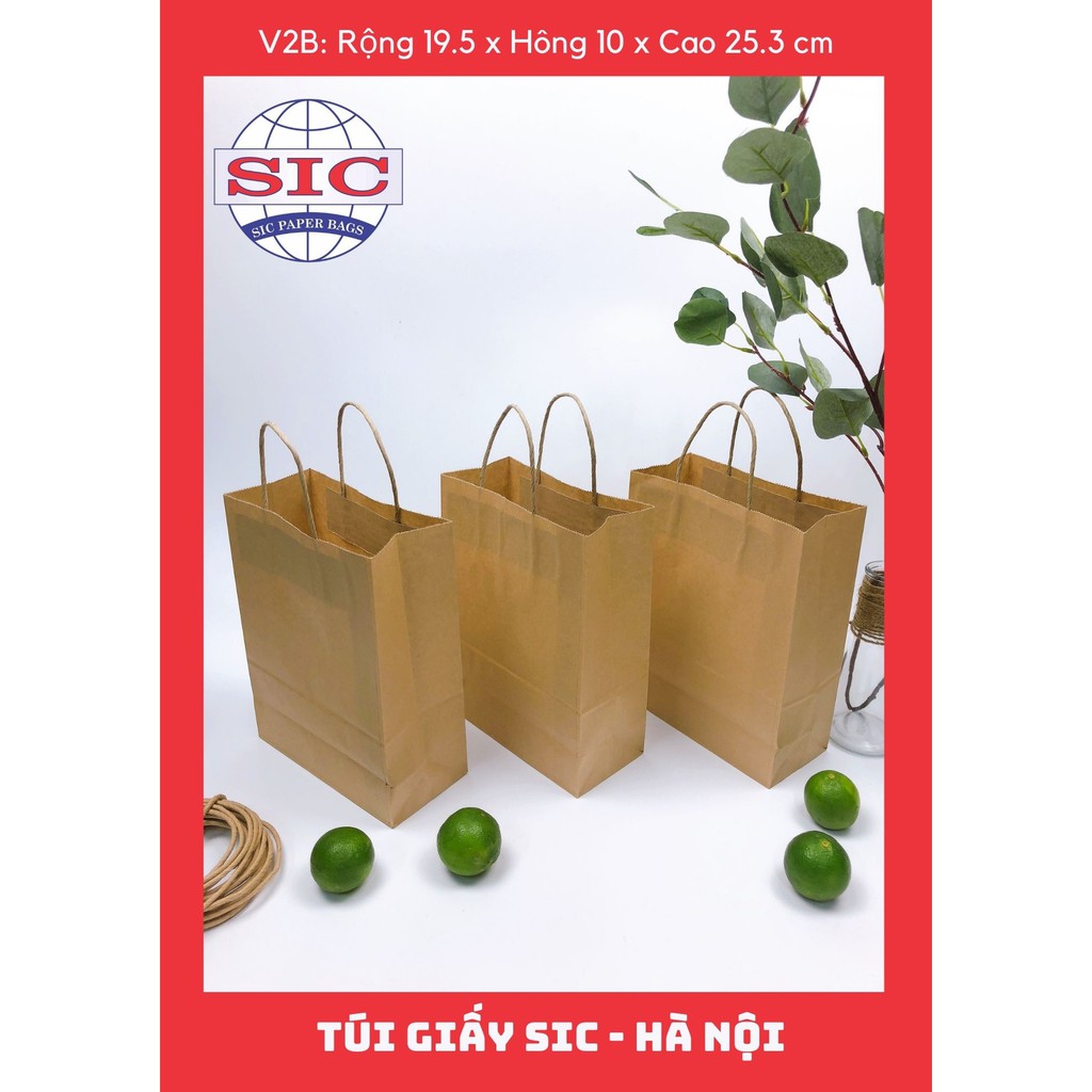 [SET 10 CHIẾC] TÚI GIẤY KRAFT V2B: 19.5x10x25.3 CÓ QUAI ( ẢNH THẬT)