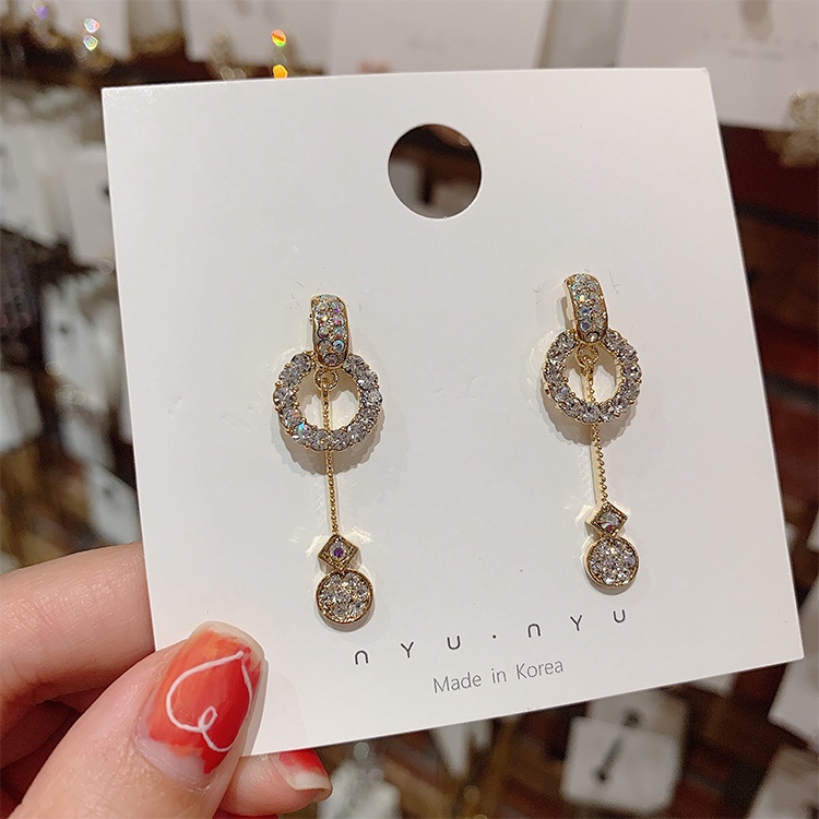 Bông tai mạ bạc 925 dáng dài đính kim cương nhân tạo nhiều màu sắc thời trang phong cách Hàn Quốc