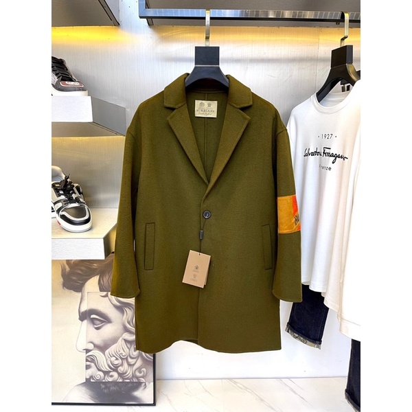 Áo khoác dạ nam cổ vest màu xanh rêu thời trang thương hiệu Burberry BBR