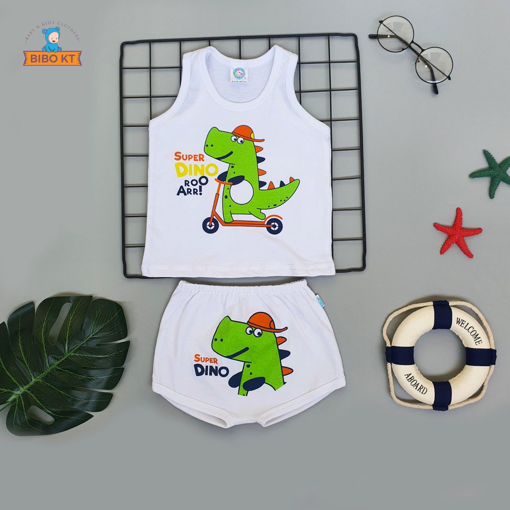 Bộ ba lỗ quần đùi viền đáy ngang thun cotton 100% BiBo Kim Thu cho bé (s1-s8)
