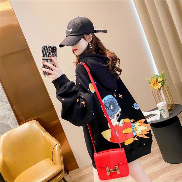 Áo Khoác Nữ Hoodie Nỉ Lyn House In Hình Phi Hành Gia Form Rộng Unisex Có 3 Màu Đen Trắng Xanh | BigBuy360 - bigbuy360.vn