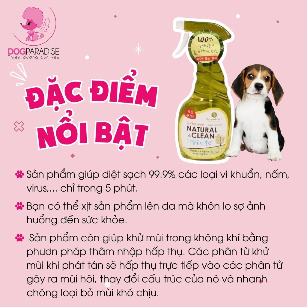 Xịt khử mùi diệt khuẩn nấm dành cho thú cưng Deodorant Natural Core Clean 500ml - Dog Paradise