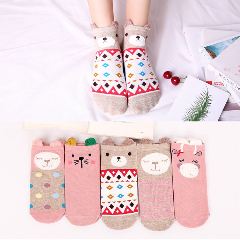 Tất vớ ngắn hình gấu thỏ cực đáng yêu trẻ em phối đồ nữ xinh làm quà tặng đẹp ấm áp
