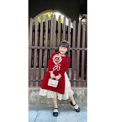 áo dài nhung chân váy xoè cho bé 9-18kg