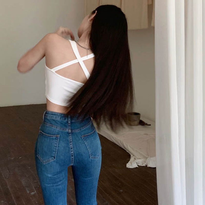 Áo Crop Top Hai Dây Có Mút Đệm Ngực Màu Sắc Đơn Giản Quyến Rũ Dành Cho Nữ