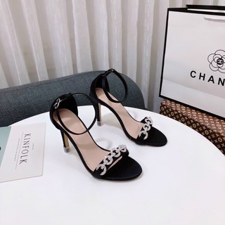 Cao gót lụa quai đính đá