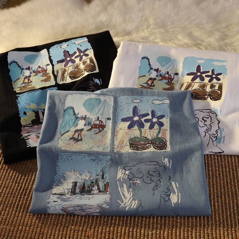 Áo Thun Ngắn Tay Dáng Rộng Kiểu Retro Hàn Quốc Trẻ Trung Cho Nữ Sinh