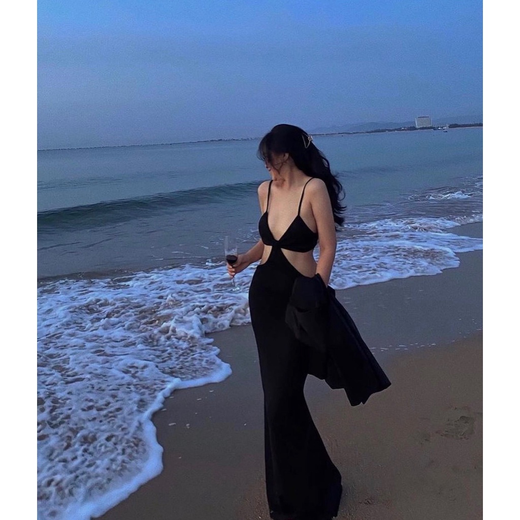 2022 Đầm Karlux Dự Tiệc Mùa Hè Đi Biển Ôm Sexy Nữ Khoét Eo Bó Sát 2 Dây Thiết Kế Sang Chảnh