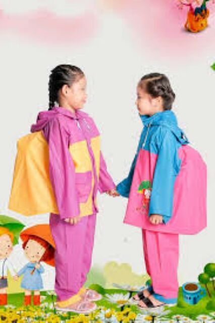 Bộ áo mưa trẻ em có lưng che cặp sách cho bé 6_8_10_12 tuổi chính hãng Sơn Thủy ha232328
