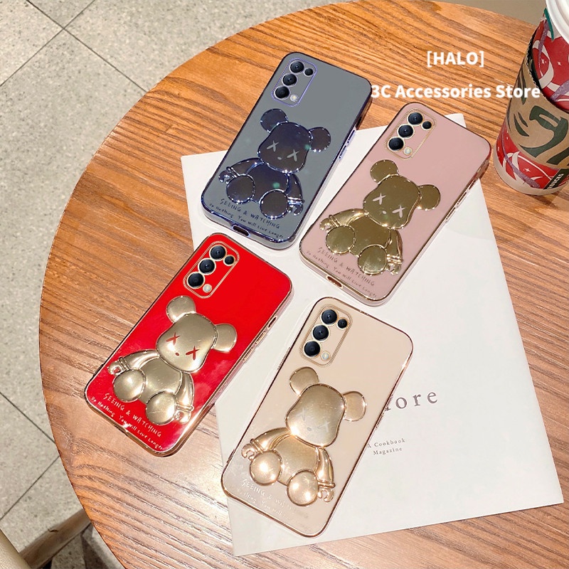 OPPO RENO 6 Ốp điện thoại mạ điện hình gấu 3D màu tương phản cho Reno 5/5 Pro/ F11 A9 2020 A53/ A5 2020/Reno 5