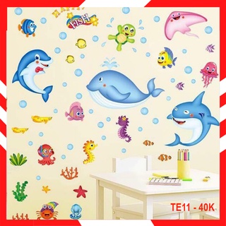 Decal dán tường cho bé thế giới động vật dưới nước te11