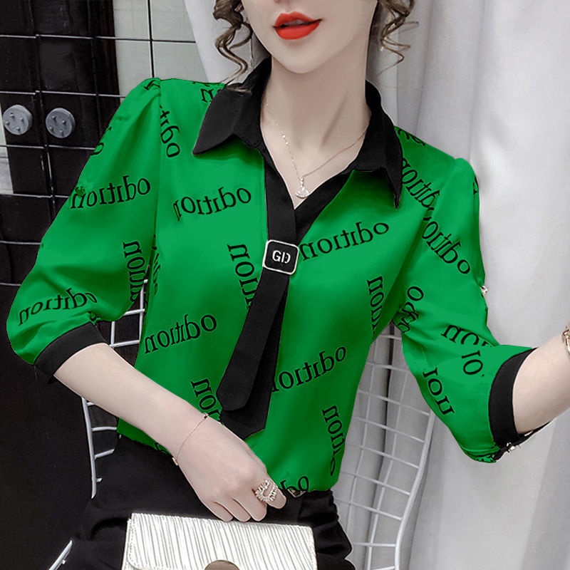 Áo Sơ Mi Chiffon Tay Dài In Họa Tiết Phong Cách Phương Tây Thời Trang Mùa Thu Mới Cho Nữ