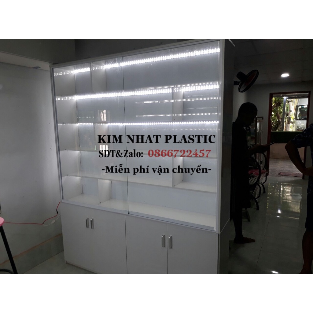 TỦ KỆ TRƯNG BÀY NHỰA ĐÀI LOAN SẴN LED VÀ KÍNH LÙA SIÊU ĐẸP FREESHIP TPHCM