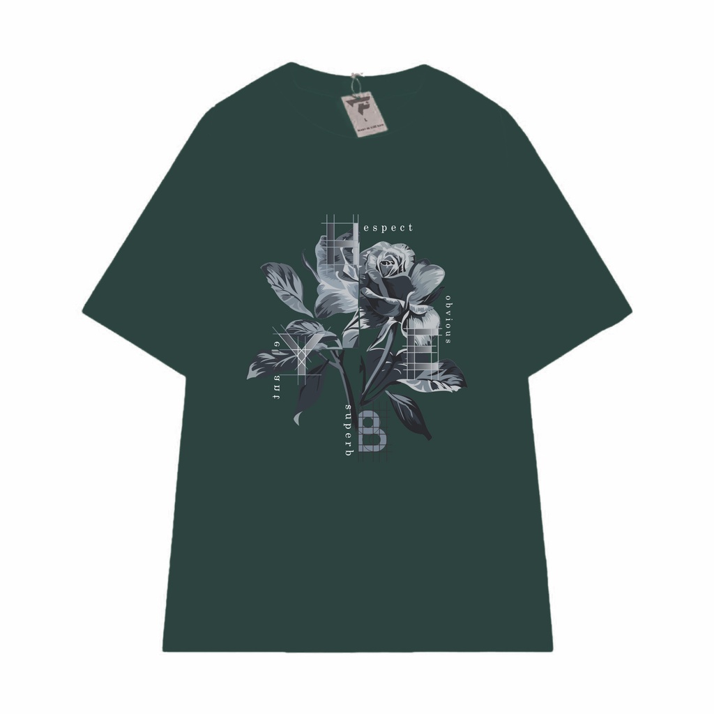 Áo thun nữ tay lỡ unisex phông rộng cổ tròn vải mát in hoa phong cách FPLUS FP97