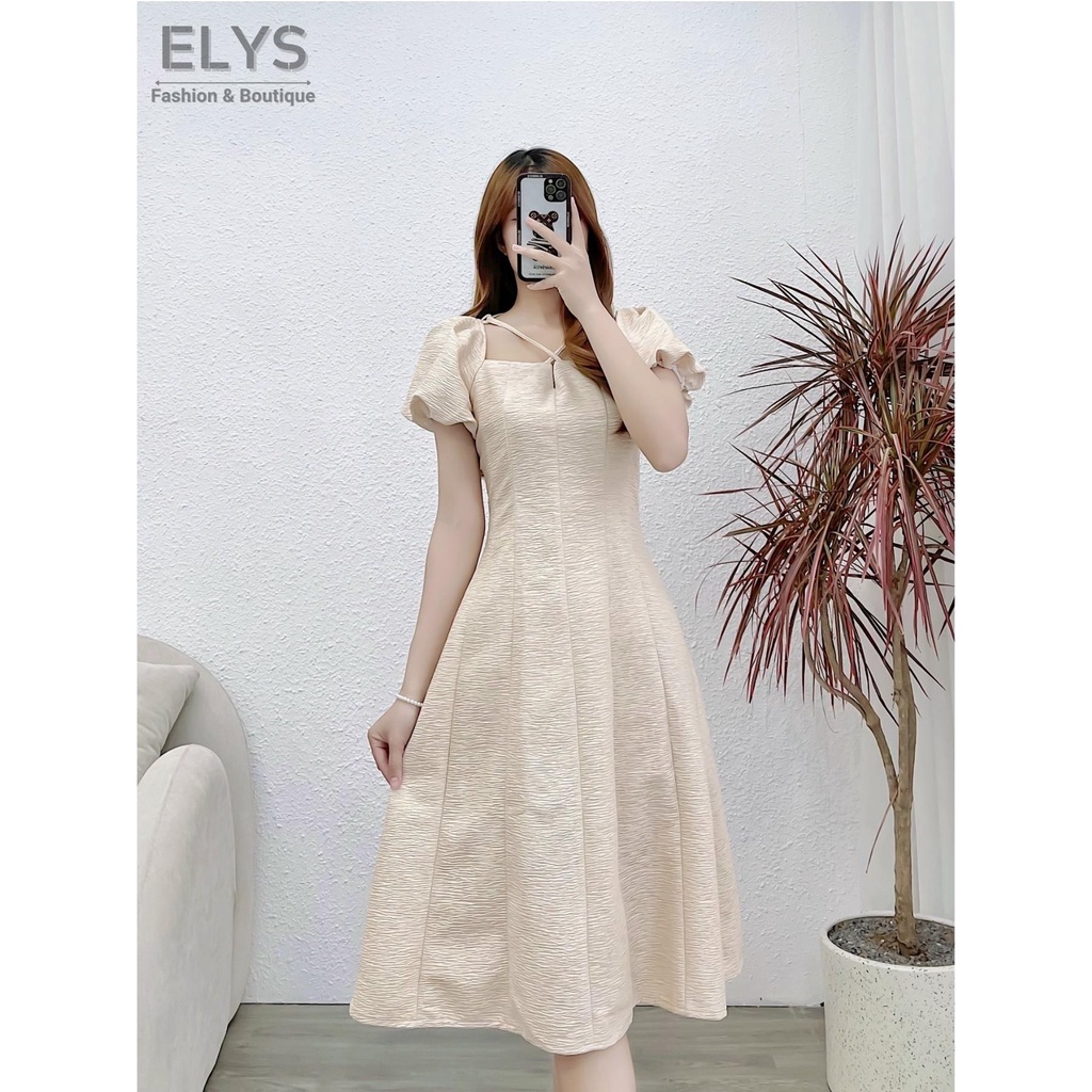 Váy Đầm Tiểu Thư ELYS Tay Bồng Chất Vải Tafta Gân Xốp Thiết Kế Dây Buộc Cổ Cách Điệu Dáng Suông LY013