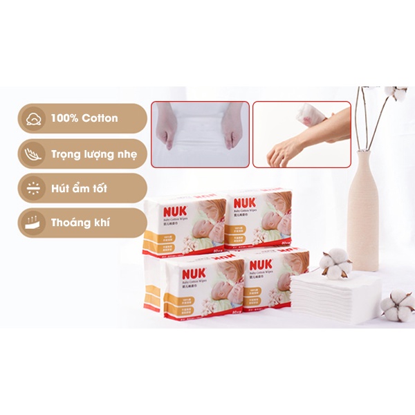 Khăn Khô Đa Năng NUK cực tiện dụng vừa làm khăn khô vừa làm khăn ướt (80 cái/ gói)