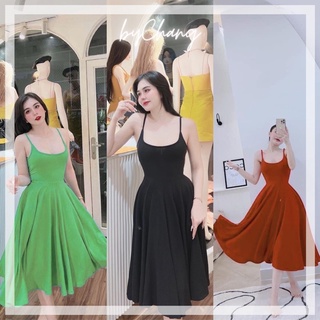 Đầm Dáng Xoè Mùa Hè Maxi Co Giãn Cổ Tròn Dáng Phồng byChang