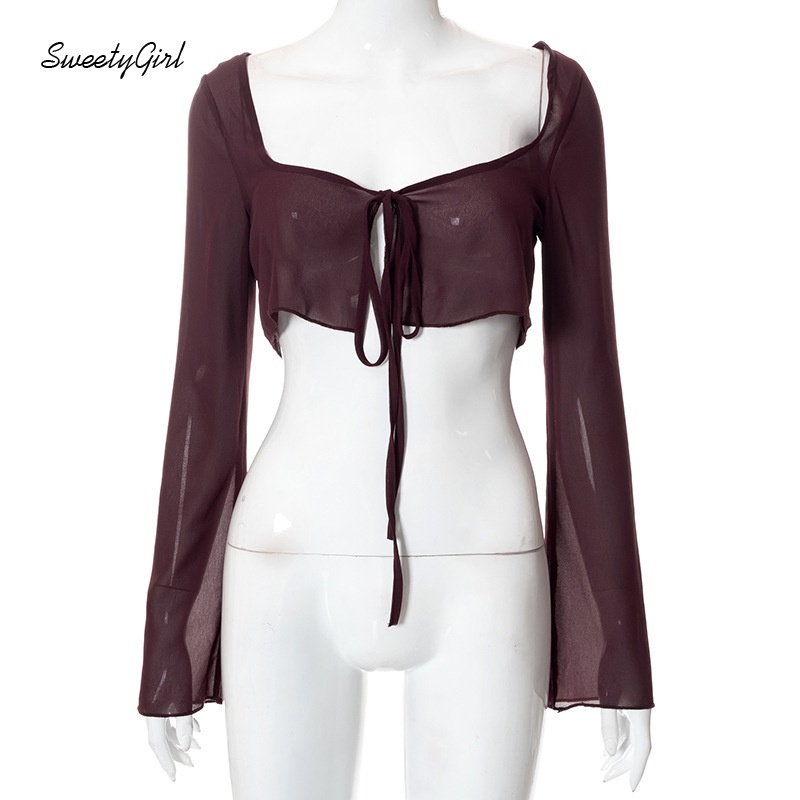 Áo Thun Cổ Chữ V Tay Dài Dáng Rộng Thắt Nơ Quyến Rũ Dành Cho Nữ 2022