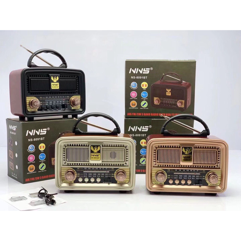 Đài radio NNS-8091BT bluetooth FM-AM/FM/SW hình thức Siêu Phẩm Sang Trọng cổ điển