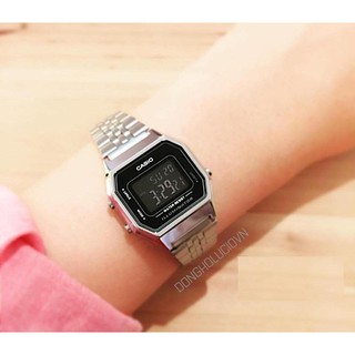 Đồng Hồ Casio Unisex LA680WA Dây Bạc - Mặt Full Đen Chính hãng